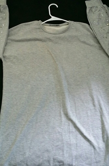 Grey sweatshirt dress pearls embellished bell - Picture 7 of 7